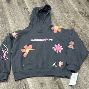 Jordan Gray Hoodie with Floral Accents